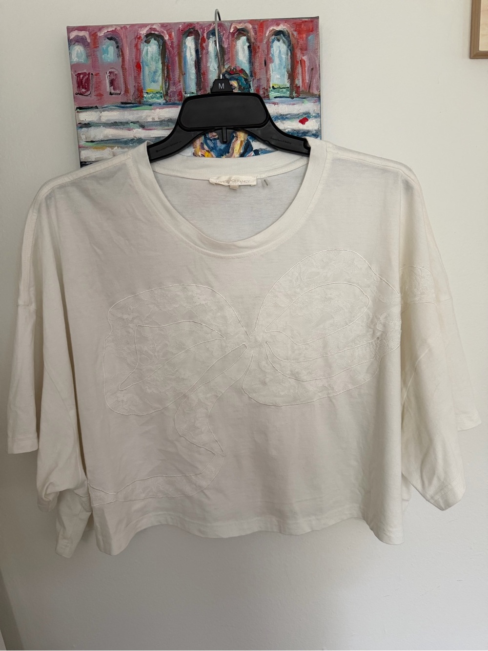 LoveShackFancy White Butterfly Lace Appliqué Oversized Tee XXL